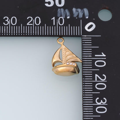 CZ Sailboat Pendant,14K Gold Ocean Nautical Charm DIY Charm for Necklace Bracelet Making