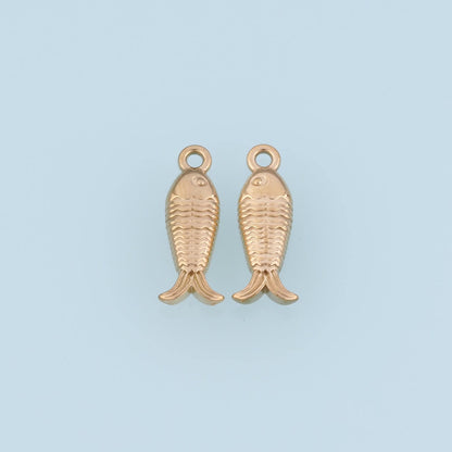 Fish Bone Texture Fish Pendant,14K Gold Ocean Animal Charm DIY Charm for Necklace Bracelet Making