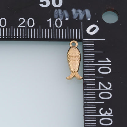 Fish Bone Texture Fish Pendant,14K Gold Ocean Animal Charm DIY Charm for Necklace Bracelet Making