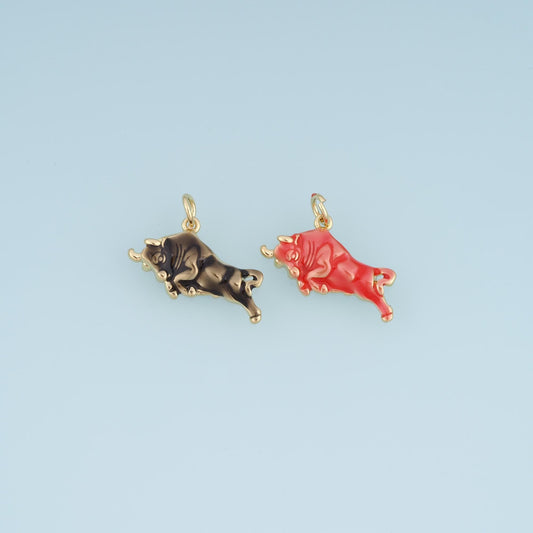 Gold Enamel Bull Pendant,18K Gold Filled Animal Charm Bracelet Necklace for DIY Jewelry Making Supply