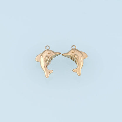 Dolphin Pendant,14K Gold Cartoon Style Charm DIY Charm for Necklace Bracelet Making