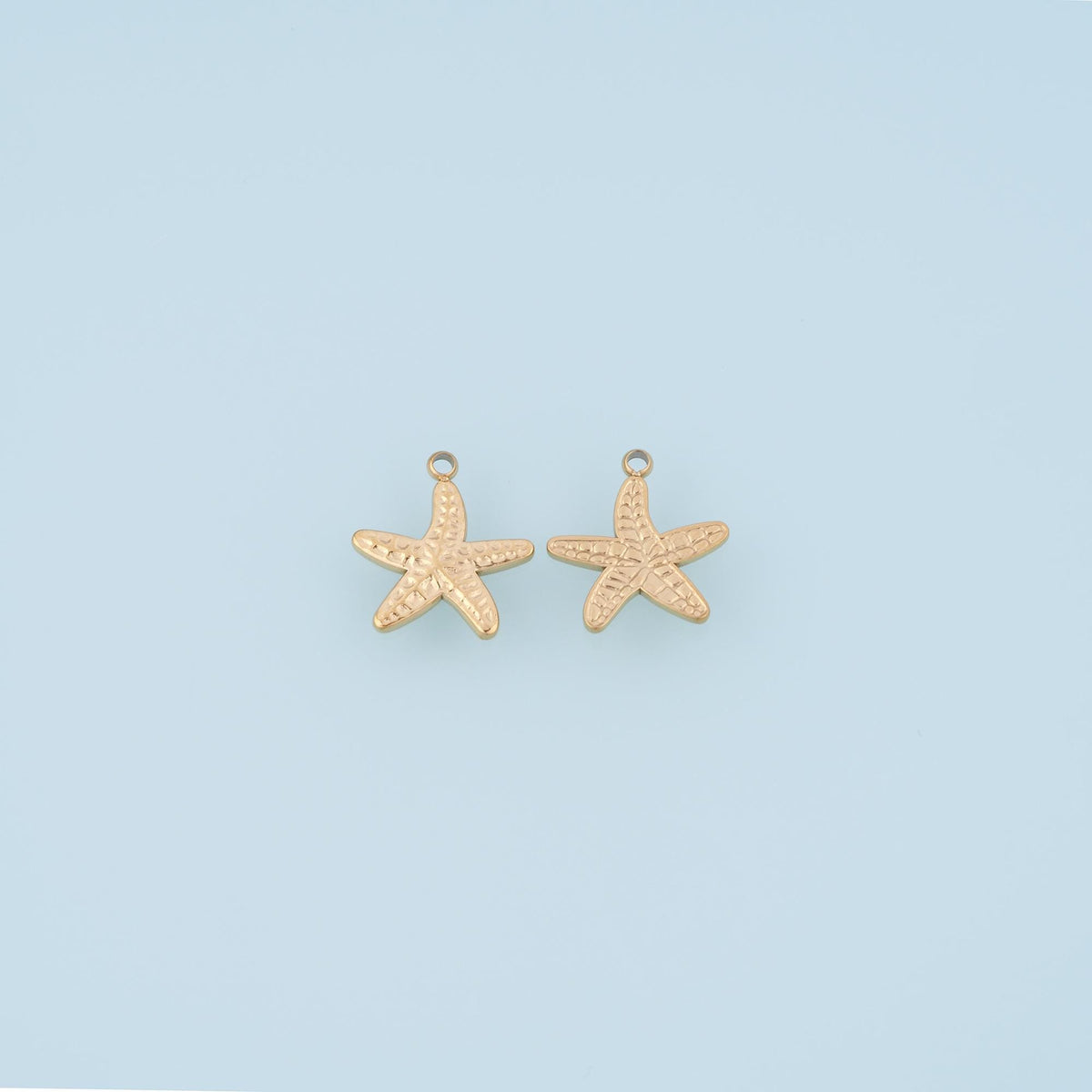 Fish Bone Texture Starfish Pendant,14K Gold Seaside Trip Charm DIY Charm for Necklace Bracelet Making