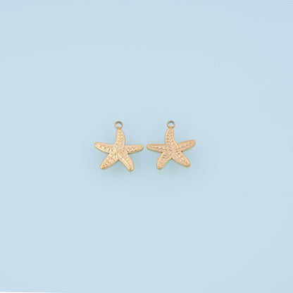 Fish Bone Texture Starfish Pendant,14K Gold Seaside Trip Charm DIY Charm for Necklace Bracelet Making