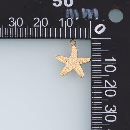 Fish Bone Texture Starfish Pendant,14K Gold Seaside Trip Charm DIY Charm for Necklace Bracelet Making