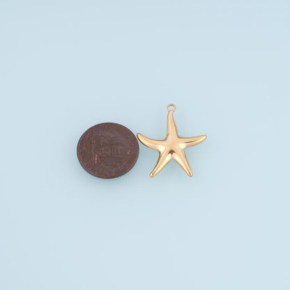 Smooth Surface Starfish Pendant,14K Gold Summer Beach Charm DIY Charm for Necklace Bracelet Making