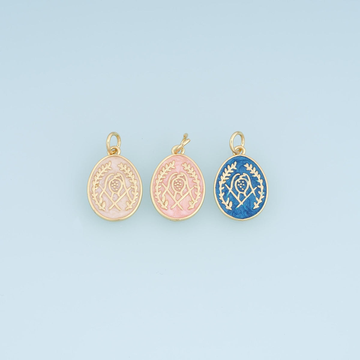 18K Gold Filled Enamel Oval Charm Pendant for Jewelry Making
