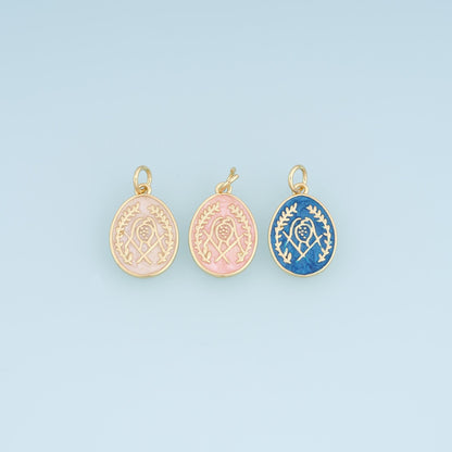 18K Gold Filled Enamel Oval Charm Pendant for Jewelry Making