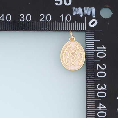 Gold Enamel Oval Pendant,18K Gold Filled Exquisite Charm Bracelet Necklace for DIY Jewelry Making Supply