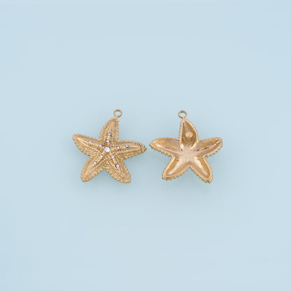 CZ Deep Sea Texture Starfish Pendant,14K Gold Minimalist Charm DIY Charm for Necklace Bracelet Making