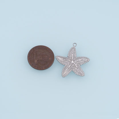 CZ Deep Sea Texture Starfish Pendant,14K Gold Minimalist Charm DIY Charm for Necklace Bracelet Making
