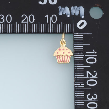 Gold Enamel Cupcake Pendant,18K Gold Filled Cute Charm Bracelet Necklace for DIY Jewelry Making Supply