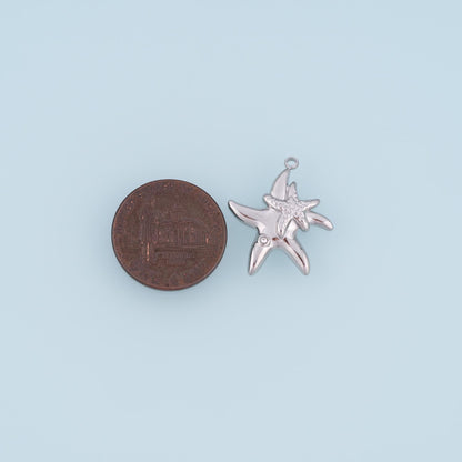 CZ Double Starfish Pendant,14K Gold Minimalist Charm DIY Charm for Necklace Bracelet Making