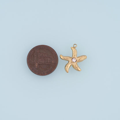 CZ Hammered Texture Starfish Pendant,14K Gold Minimalist Charm DIY Charm for Necklace Bracelet Making