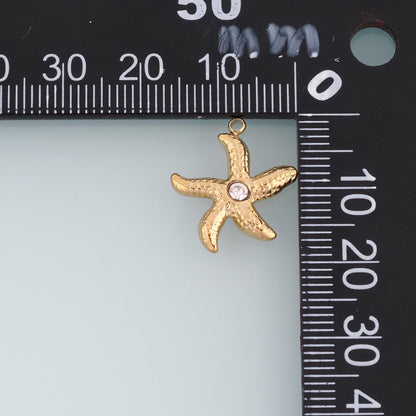 CZ Hammered Texture Starfish Pendant,14K Gold Minimalist Charm DIY Charm for Necklace Bracelet Making
