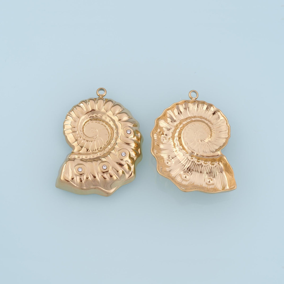 CZ Ammonite Shell Pendant,14K Gold Retro Fossil Style Charm DIY Charm for Necklace Bracelet Making