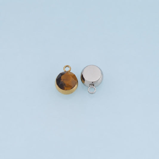 Round Pendant ,14K Gold Natural Stone Charm DIY Charm for Necklace Bracelet Making