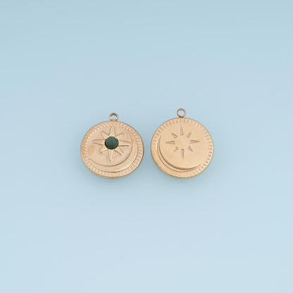 Sunburst Pendant ,14K Gold Natural Stone Charm DIY Charm for Necklace Bracelet Making