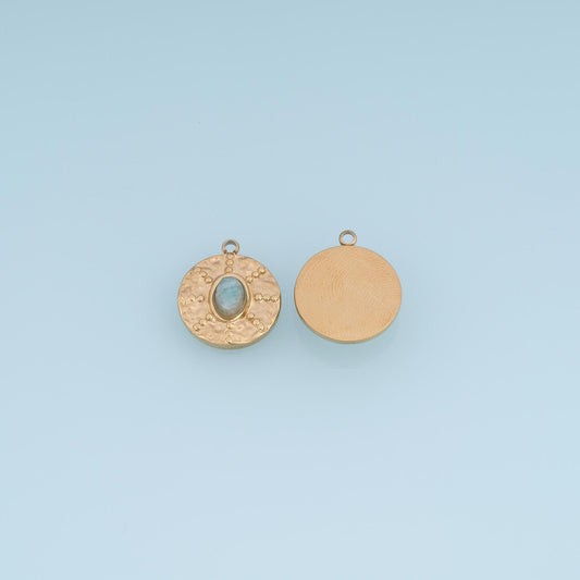 Round Pendant ,14K Gold Natural Stone Charm DIY Charm for Necklace Bracelet Making