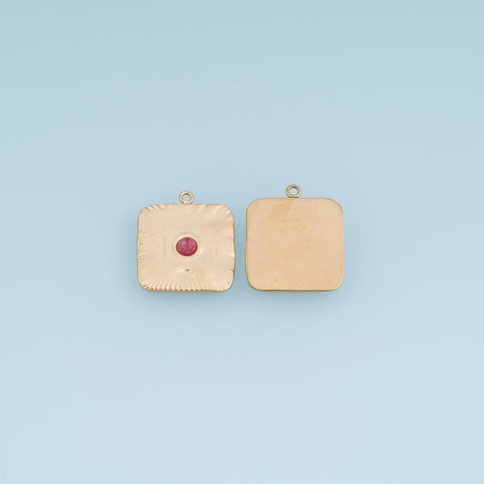 Square Pendant ,14K Gold Natural Stone Charm DIY Charm for Necklace Bracelet Making