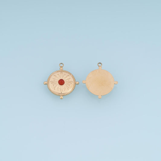 Sunburst Round Pendant ,14K Gold Natural Stone Charm DIY Charm for Necklace Bracelet Making