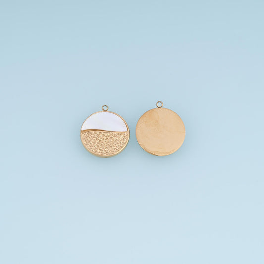 Texture Round Pendant ,14K Gold Natural Stone Charm DIY Charm for Necklace Bracelet Making