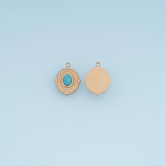 Retro Oval Pendant ,14K Gold Natural Stone Charm DIY Charm for Necklace Bracelet Making