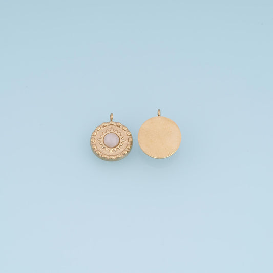 Round Sunburst Pendant ,14K Gold Natural Stone Charm DIY Charm for Necklace Bracelet Making