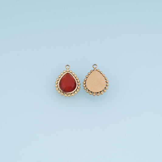 Beaded Edge Teardrop Pendant ,14K Gold Natural Stone Charm DIY Charm for Necklace Bracelet Making