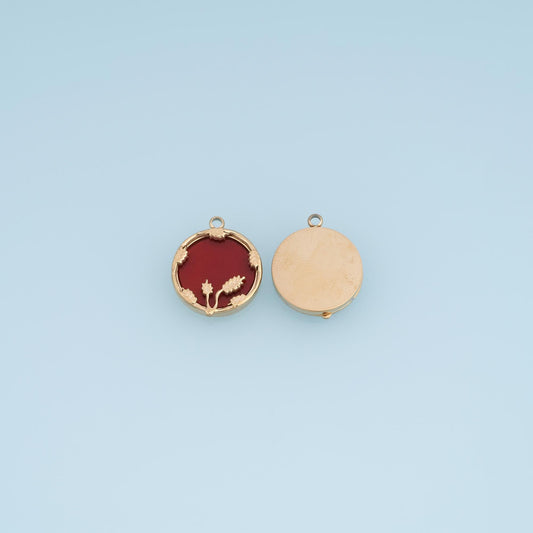 Botanical Round Pendant ,14K Gold Natural Stone Charm DIY Charm for Necklace Bracelet Making