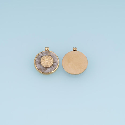 Flower Round Pendant ,14K Gold Natural Stone Charm DIY Charm for Necklace Bracelet Making