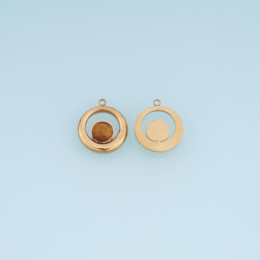 Cutout Round Pendant ,14K Gold Natural Stone Charm DIY Charm for Necklace Bracelet Making
