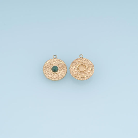 Texture Round Pendant ,14K Gold Natural Stone Charm DIY Charm for Necklace Bracelet Making