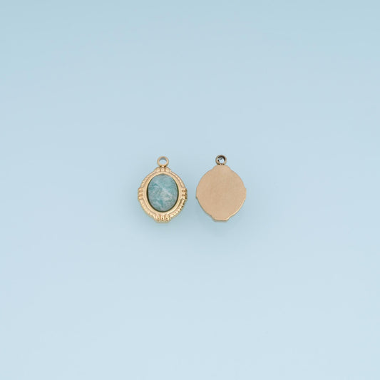 Oval Pendant ,14K Gold Natural Stone Charm DIY Charm for Necklace Bracelet Making