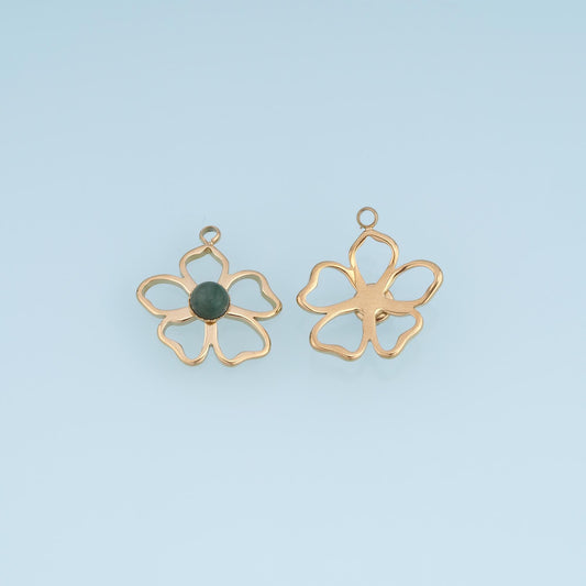 Cutout Flower Pendant ,14K Gold Natural Stone Charm DIY Charm for Necklace Bracelet Making