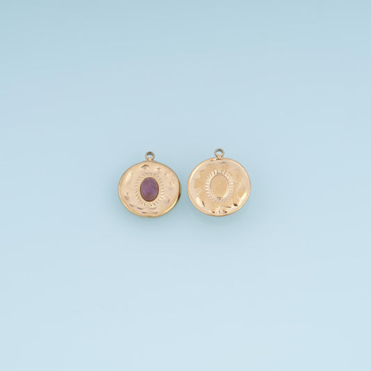 Round Pendant ,14K Gold Natural Stone Charm DIY Charm for Necklace Bracelet Making