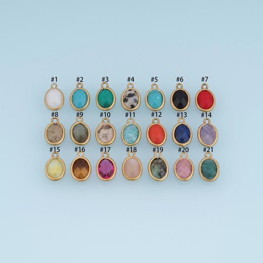 Oval Pendant ,14K Gold Natural Stone Charm DIY Charm for Necklace Bracelet Making