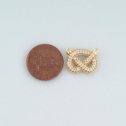 Gold Pave CZ Pretzel Connector,18K Gold Filled Exquisite Connector Charm Bracelet Necklace for DIY Jewelry Making Supply