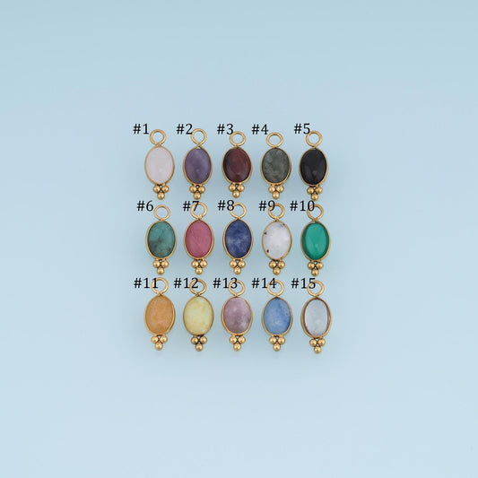 Oval Pendant ,14K Gold Natural Stone Charm DIY Charm for Necklace Bracelet Making