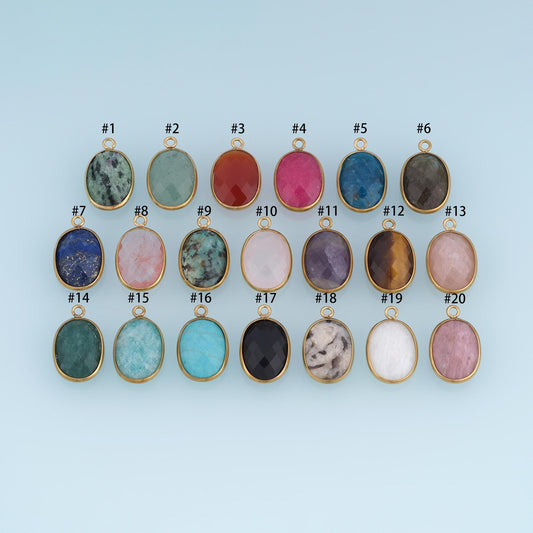 Oval Pendant ,14K Gold Natural Stone Charm DIY Charm for Necklace Bracelet Making