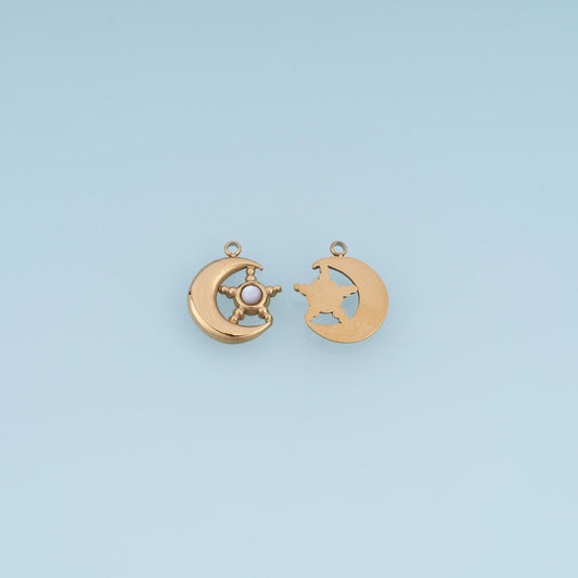 Moon Star Pendant ,14K Gold Natural Stone Charm DIY Charm for Necklace Bracelet Making