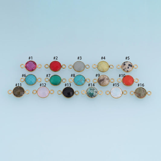 Round Connector ,14K Gold Natural Stone Connector Charm DIY Charm for Necklace Bracelet Making
