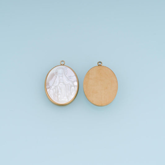 Shell Virgin Mary Pendant ,14K Gold Exquisite Oval Charm DIY Charm for Necklace Bracelet Making