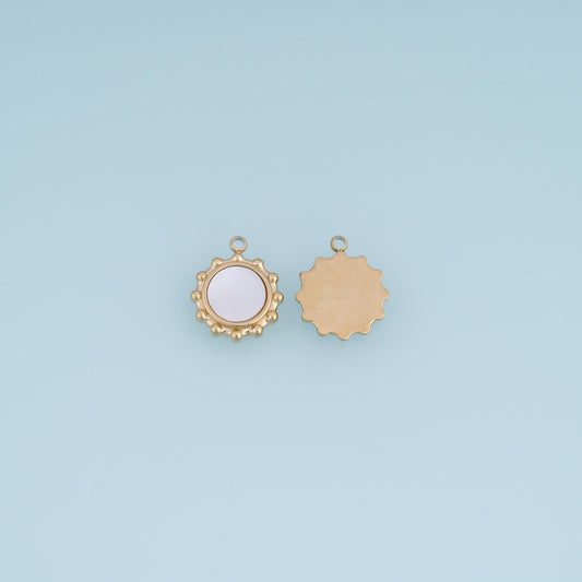 Shell Beaded Edge Round Pendant ,14K Gold Exquisite Charm DIY Charm for Necklace Bracelet Making