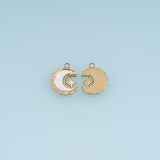 Shell Moon Star Pendant ,14K Gold Exquisite Charm DIY Charm for Necklace Bracelet Making