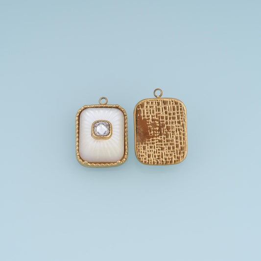 Shell Rectangle Pendant ,14K Gold Exquisite Charm DIY Charm for Necklace Bracelet Making