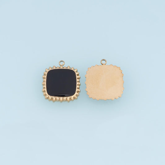 Shell Obsidian Square Pendant ,14K Gold Exquisite Charm DIY Charm for Necklace Bracelet Making