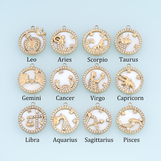 Shell Zodiac Signs Pendant ,14K Gold Exquisite Charm DIY Charm for Necklace Bracelet Making