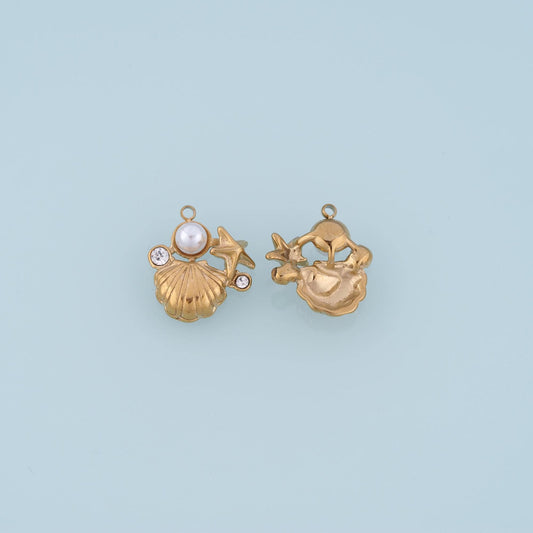 Pearl Starfish Scallop Shell Pendant,14K Gold Ocean Sea Charm DIY Charm for Necklace Bracelet Making