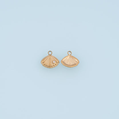 CZ Scallop Shell Pendant,14K Gold Beach Theme Charm DIY Charm for Necklace Bracelet Making
