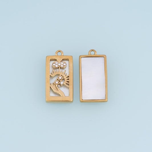 Shell Sun Rectangle Pendant ,14K Gold Exquisite Charm DIY Charm for Necklace Bracelet Making